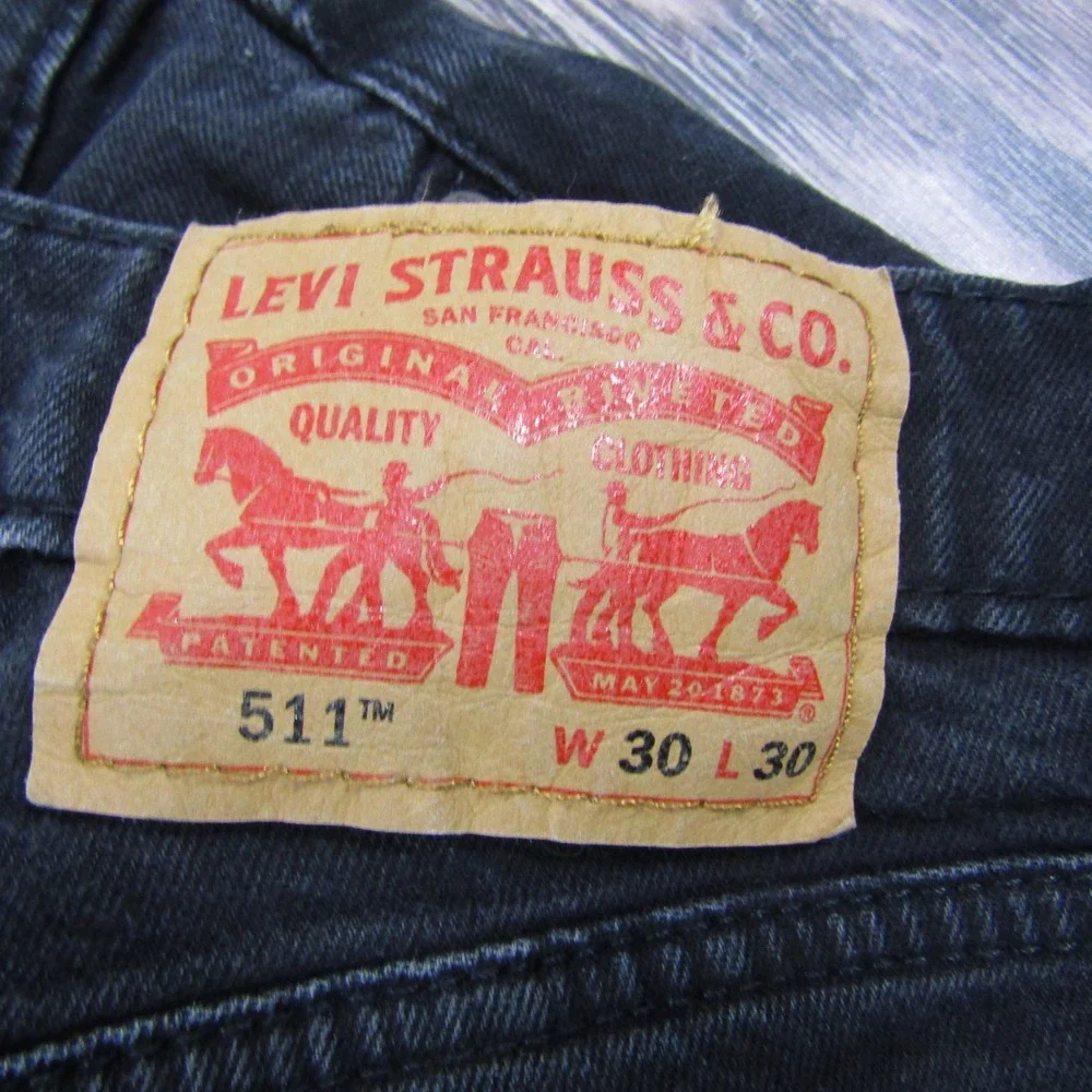 Levi 511 Slim Jeans Mens 30x30 Black Distressed Ripped Denim Pants